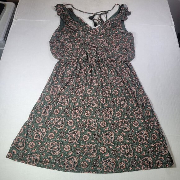 Ann Taylor Loft Floral Print Green Sleeveless A-Line Dress Size M - Picture 1 of 9